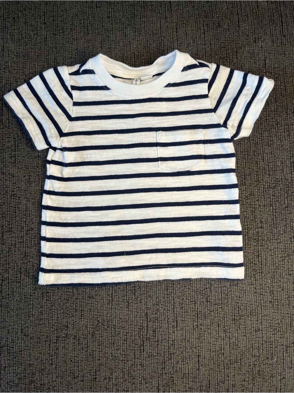 Janie and Jack Boys Striped Slub Cotton Pocket Tee - Navy & White